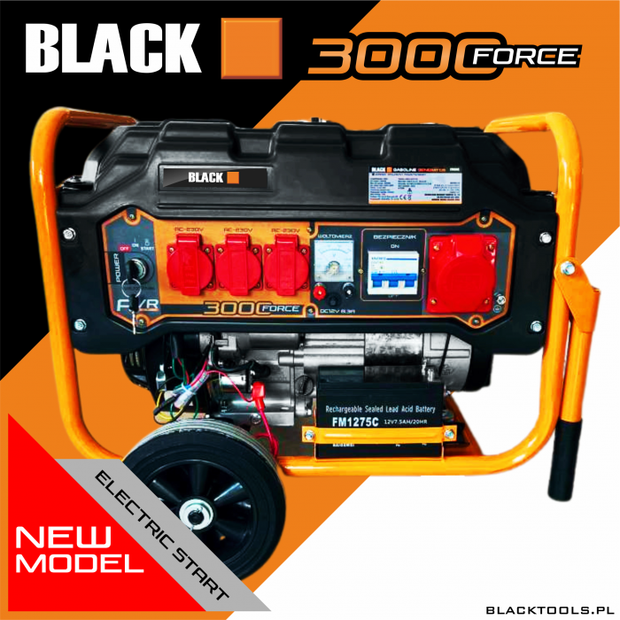 Generator curent 3kW 3000W 230V 380V 12V motor benzina 7CP + pornire electrica la cheie + manere si roti (13616) [8]