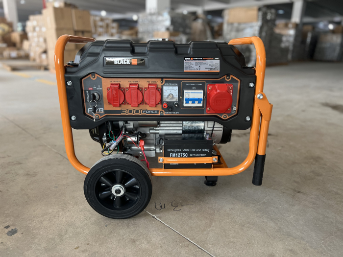 Generator curent 3kW 3000W 230V 380V 12V motor benzina 7CP + pornire electrica la cheie + manere si roti (13616) [9]