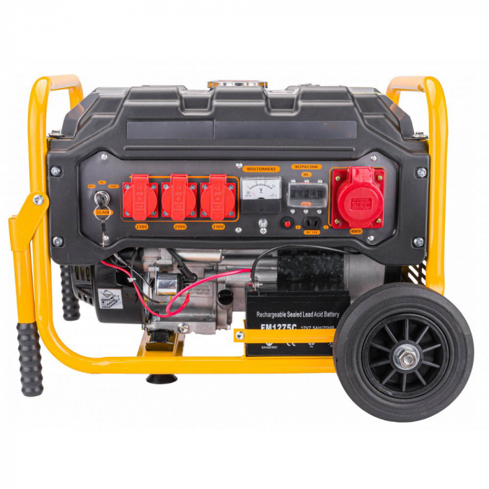 Generator curent 3kW 3000W 230V 380V 12V motor benzina 7CP + pornire electrica la cheie + manere si roti (13616) [7]