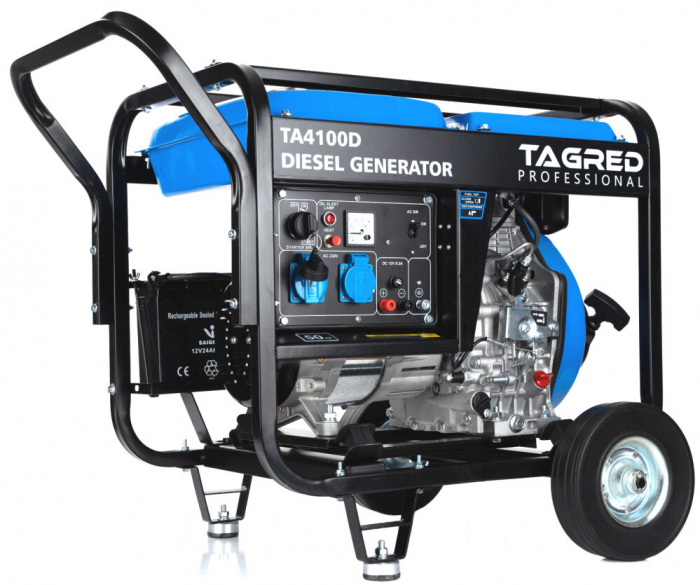 Generator curent 4.1kw 4100W + pornire electrica la cheie + roti + maner 2x230V 12V motor pe benzina 10CP (TA4100D) [1]