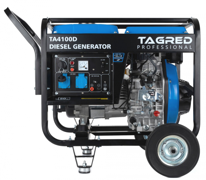Generator curent 4.1kw 4100W + pornire electrica la cheie + roti + maner 2x230V 12V motor pe benzina 10CP (TA4100D) [2]