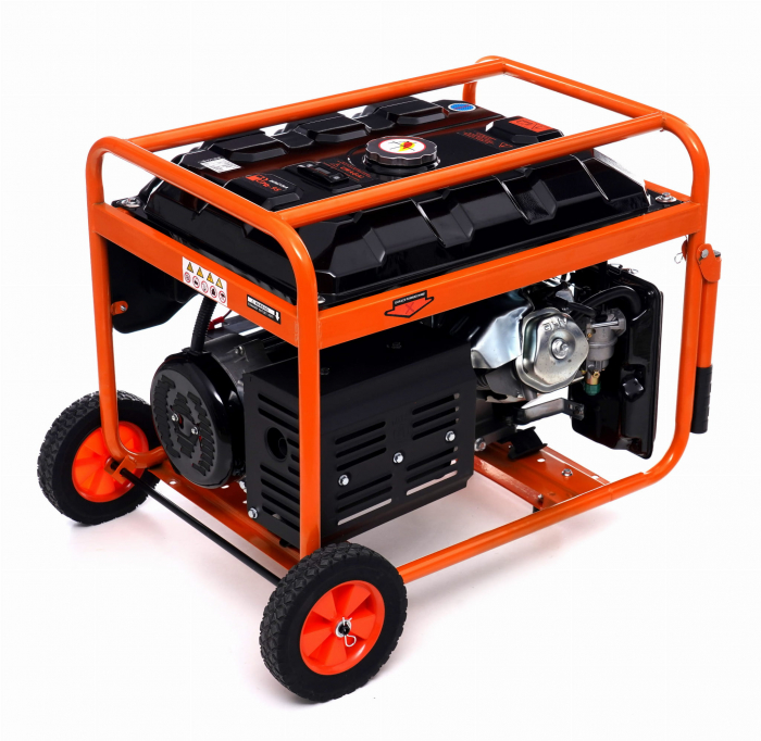Generator curent 5.5kW 5500W 230V-380V 12V+pornire electrica la cheie+maner si roti motor benzina 15CP (KD165) [4]
