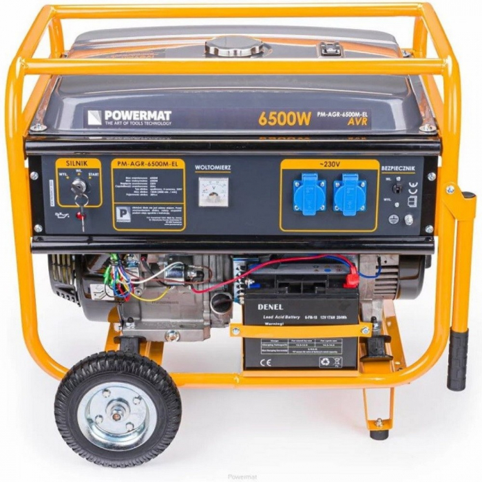 Generator curent 6.5kW 6500W 230V 12V + pornire electrica la cheie + manere si roti motor benzina 13CP (PM1141) [7]