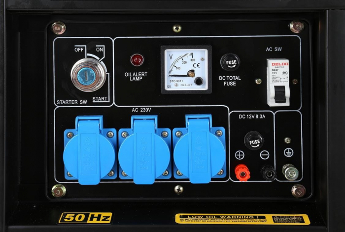 Generator curent 6.5kW 6500W 230V 12V+pornire la cheie+roti si maner motor diesel 10CP (KD122-) [10]