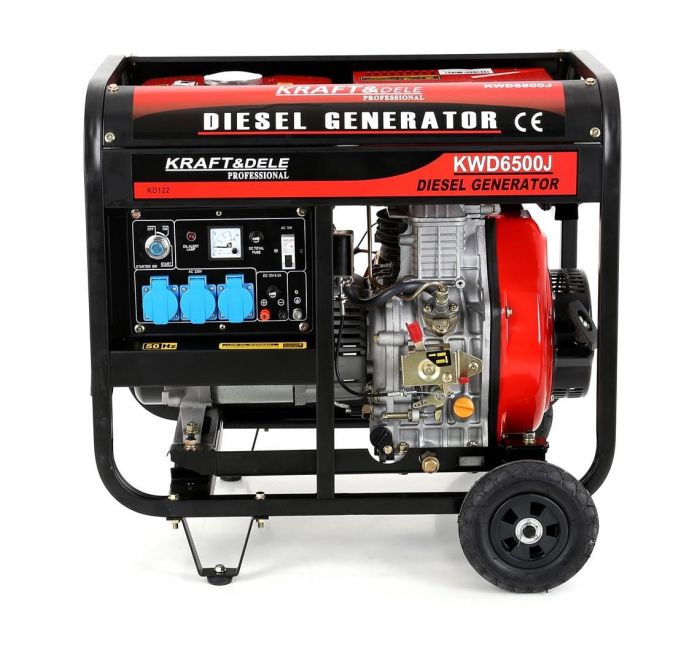 Generator curent 6.5kW 6500W 230V 12V+pornire la cheie+roti si maner motor diesel 10CP (KD122-) [4]