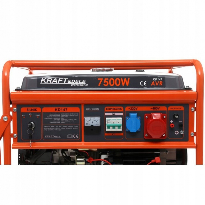 Resigilat-Generator curent 7.5kW 7500W 230V 380V 12V + pornire electrica la cheie + manere si roti motor benzina 15CP (KD147) [5]