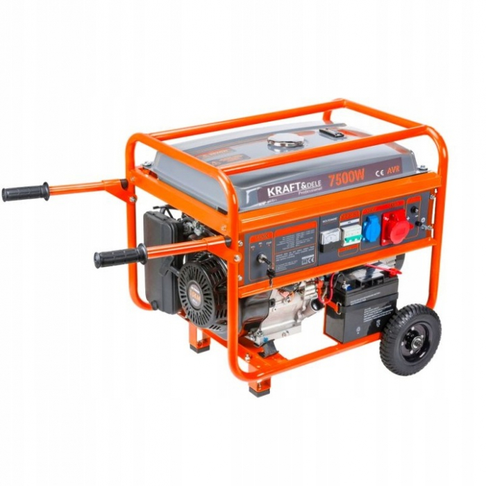 Resigilat-Generator curent 7.5kW 7500W 230V 380V 12V + pornire electrica la cheie + manere si roti motor benzina 15CP (KD147) [10]