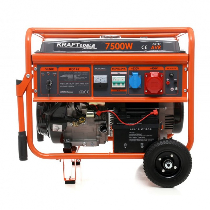 Generator curent 7.5kW 7500W 230V 380V 12V + pornire electrica la cheie + manere si roti motor benzina 15CP (KD147) [9]