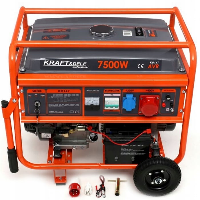 Generator curent 7.5kW 7500W 230V 380V 12V + pornire electrica la cheie + manere si roti motor benzina 15CP (KD147) [1]
