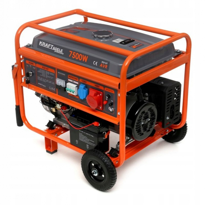 Generator curent 7.5kW 7500W 230V 380V 12V + pornire electrica la cheie + manere si roti motor benzina 15CP (KD147) [2]