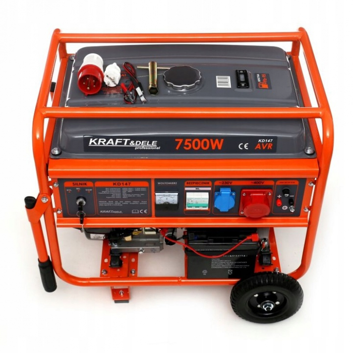 Generator curent 7.5kW 7500W 230V 380V 12V + pornire electrica la cheie + manere si roti motor benzina 15CP (KD147) [8]