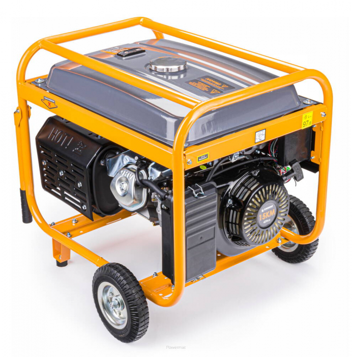 Generator curent 7.5kW 7500W 230V 380V 12V + pornire electrica la cheie + manere si roti motor benzina 15CP (PM1142) [3]