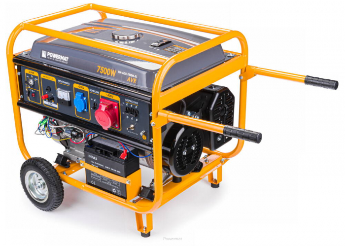 Generator curent 7.5kW 7500W 230V 380V 12V + pornire electrica la cheie + manere si roti motor benzina 15CP (PM1142) [6]