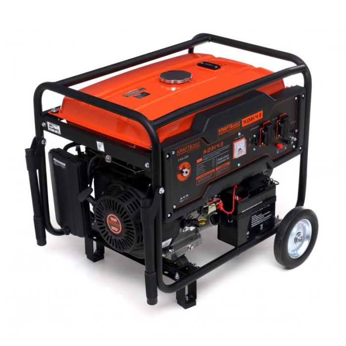 Generator curent 7kW 7000W 230V 12V + pornire electrica la cheie + manere si roti motor benzina 15CP (KD3143) [1]