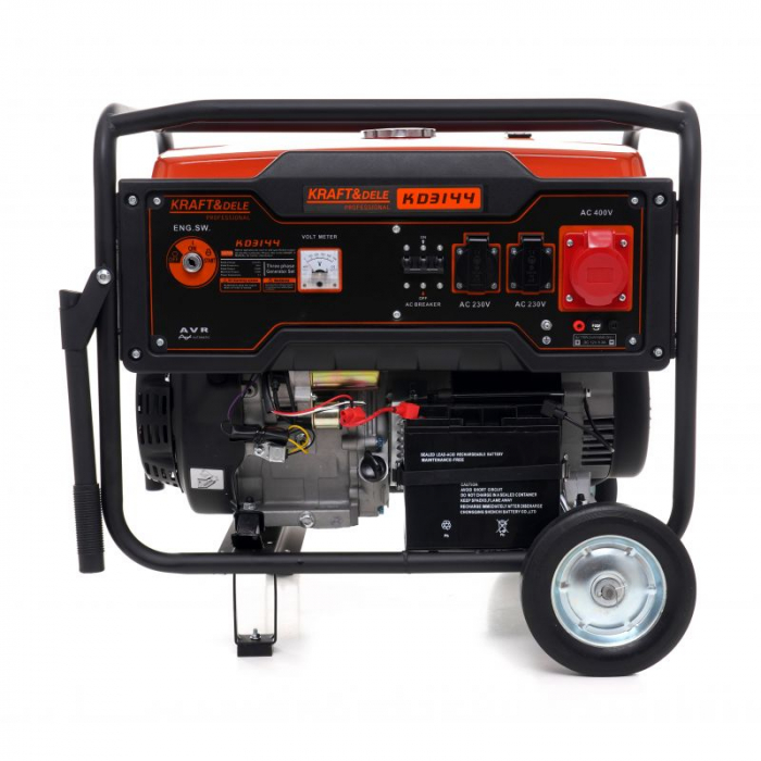 Generator curent 7kW 7000W 230V 380V 12V + pornire electrica la cheie + manere si roti motor benzina 15CP (KD3144) [9]