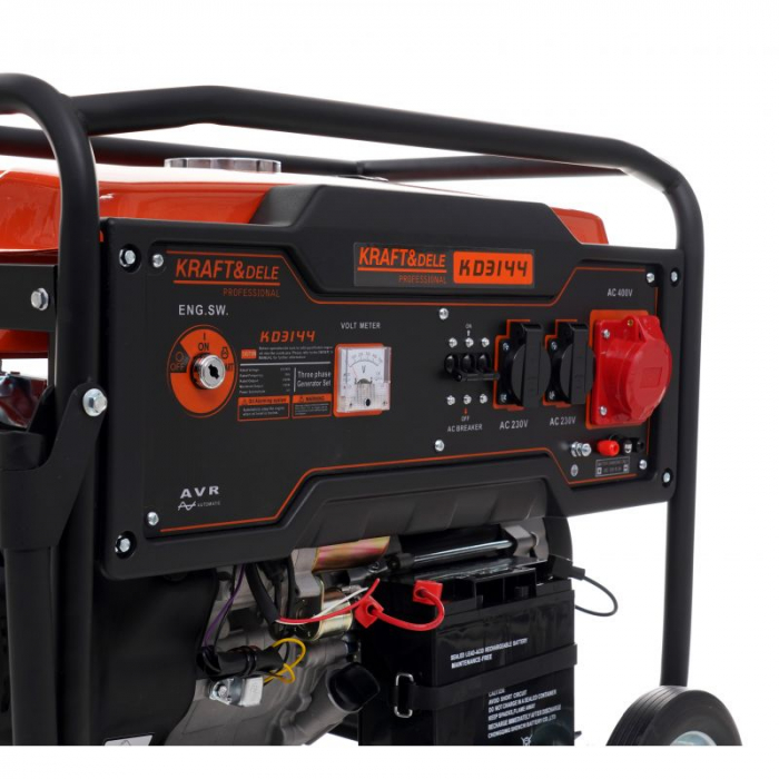 Generator curent 7kW 7000W 230V 380V 12V + pornire electrica la cheie + manere si roti motor benzina 15CP (KD3144) [8]
