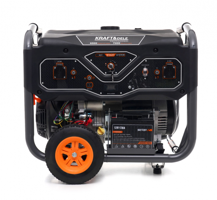 Generator curent 7kW 7000W 2x230V12V+pornire electrica la cheie+roti si maner motor benzina 15CP (KD696) [10]