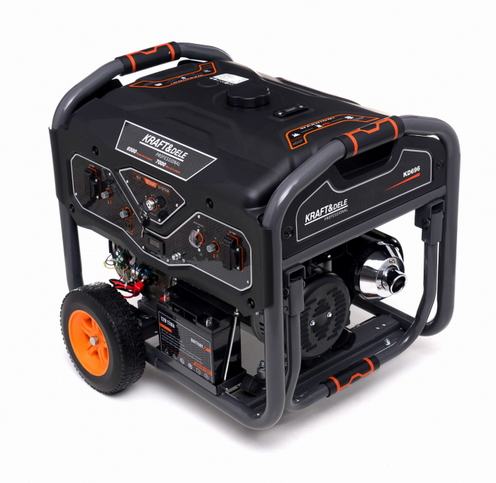 Generator curent 7kW 7000W 2x230V12V+pornire electrica la cheie+roti si maner motor benzina 15CP (KD696) [3]
