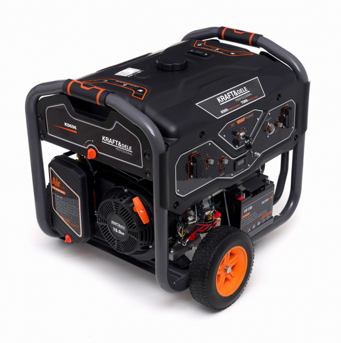 Generator curent 7kW 7000W 2x230V12V+pornire electrica la cheie+roti si maner motor benzina 15CP (KD696) [4]