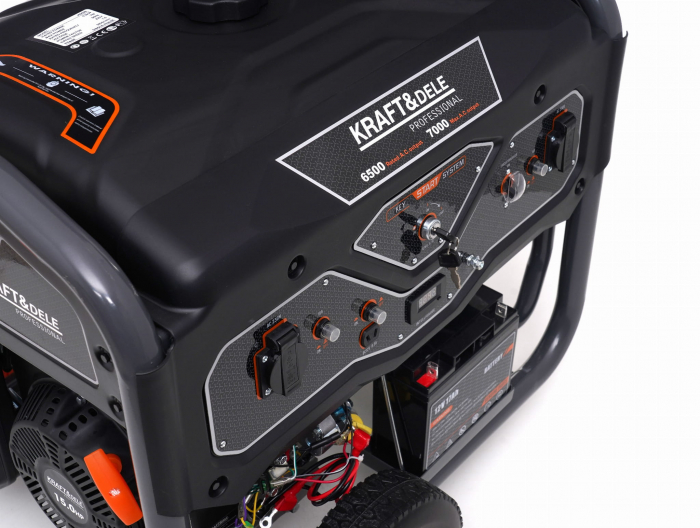 Generator curent 7kW 7000W 2x230V12V+pornire electrica la cheie+roti si maner motor benzina 15CP (KD696) [5]