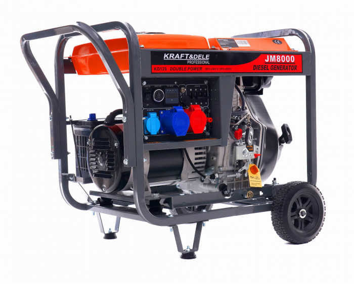 Generator curent 8kW 8000W 230V-380V 12V+pornire electrica +roti si maner, motor diesel 10.8CP (KD126) [7]