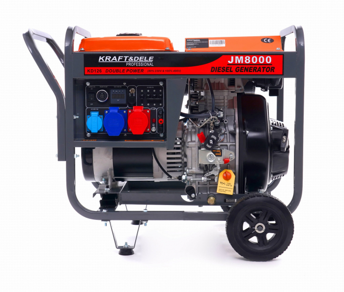 Generator curent 8kW 8000W 230V-380V 12V+pornire electrica +roti si maner, motor diesel 10.8CP (KD126) [9]