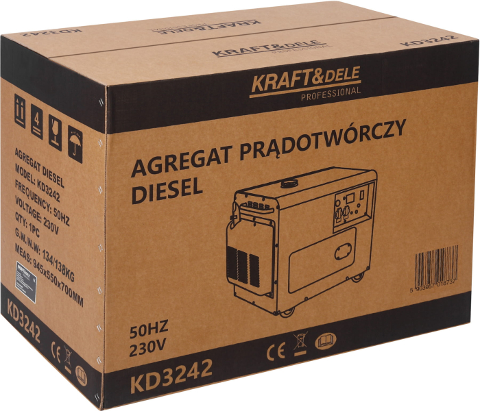 Generator diesel monofazat 7kW cu ATS, 230V, pornire electrica, carcasa insonorizata (KD3242) [30]