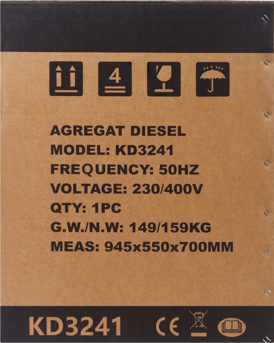 Generator diesel trifazat 7kW cu ATS, 230V/400V, pornire electrica, carcasa insonorizata (KD3241) [48]