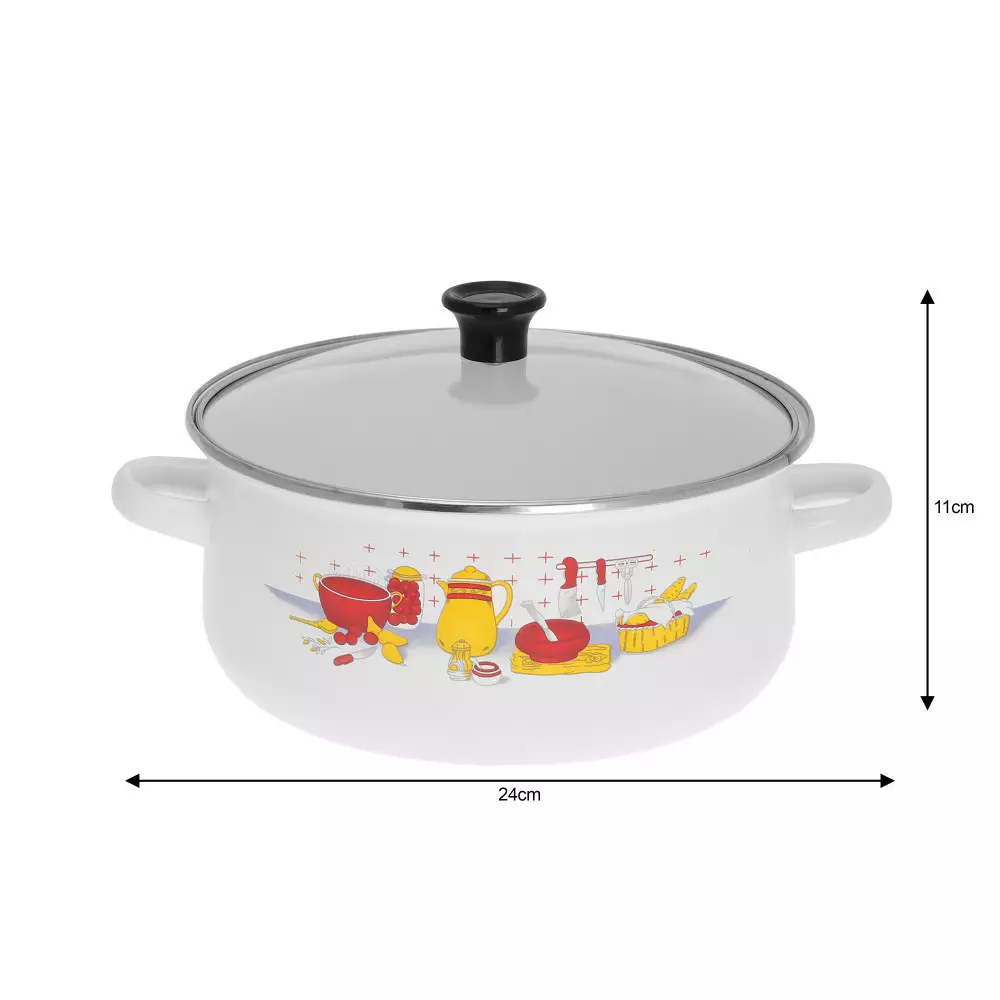 Set de oale emailate cu capace, 5oale si 5 capace, model floral alb (KB-7169) [5]