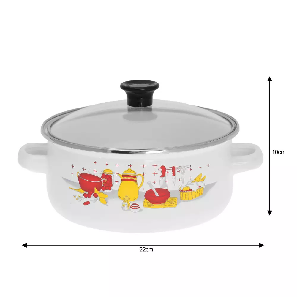 Set de oale emailate cu capace, 5oale si 5 capace, model floral alb (KB-7169) [3]