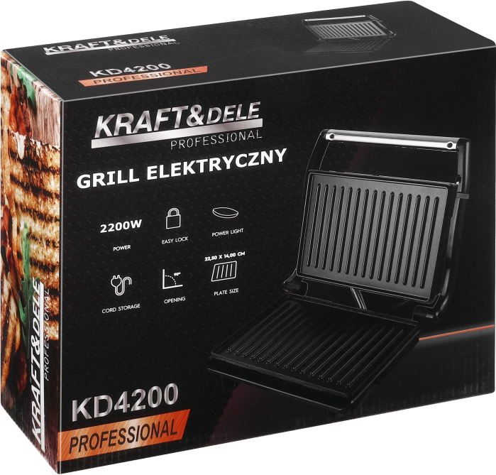 Gratar electric 2200W cu placi antiaderente si carcasa inox pentru sandvisuri si carne (KD4200) [14]