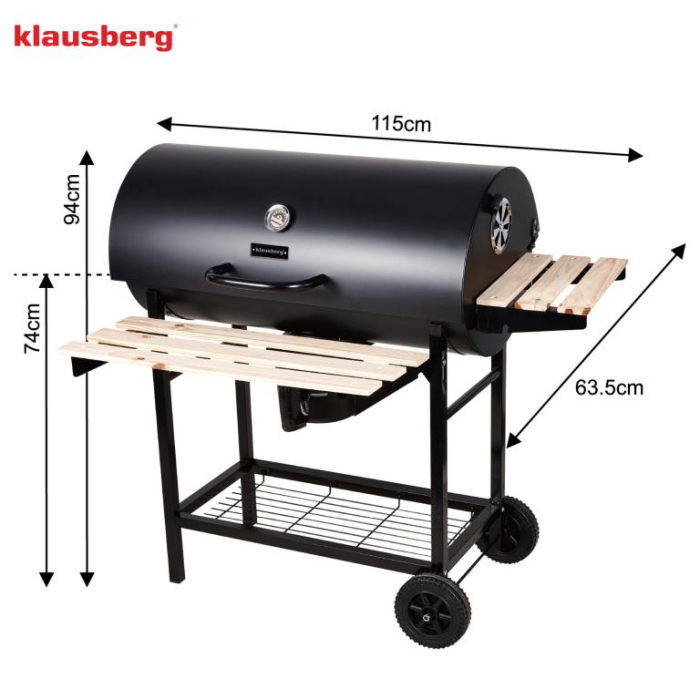 Gratar mare pe carbuni cu capac, termometru, rafturi si roti, 70 x 35 cm (KB-9033) [13]