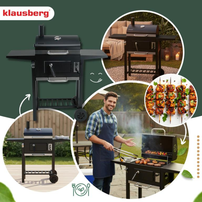 Gratar pe carbuni cu capac, cos de fum, termometru si reglaj al gratarului (KB-9034) [11]