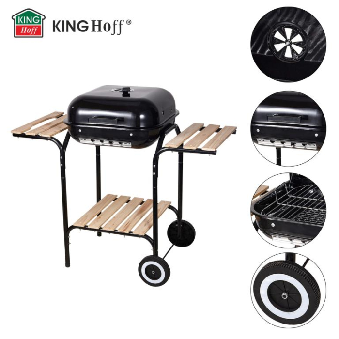 Gratar pe carbuni cu capac, rafturi si roti, 96 x 49 x 84 cm (KH-2034) [10]