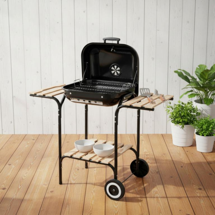 Gratar pe carbuni cu capac, rafturi si roti, 96 x 49 x 84 cm (KH-2034) [13]