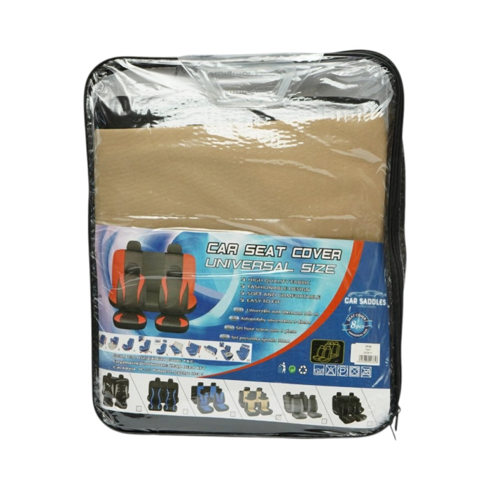 Huse scaune auto universale 8 piese, crem-negru, material textil (DISVF49) [11]
