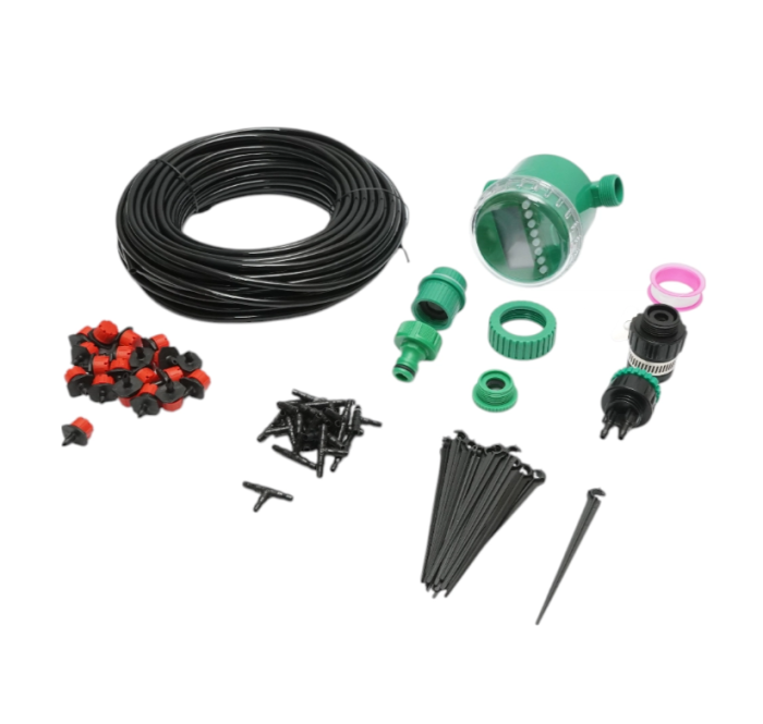 Kit complet irigare prin picurare cu furtun 25m, temporizator, duze, conectori, tije de fixare 66 piese (DISPH50) [2]