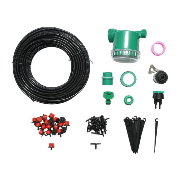 Kit complet irigare prin picurare cu furtun 25m, temporizator, duze, conectori, tije de fixare 66 piese (DISPH50) [1]