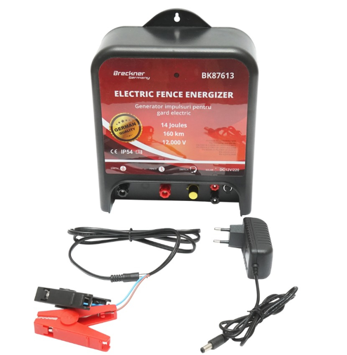 Kit pachet gard electric 14 Joule 12 220V 1000m cu kit fotovoltaic panou solar 30W baterie 12V 18Ah cutie protectie cu suport panou (BK87613-1000-30W-18Ah-Cutie) [16]