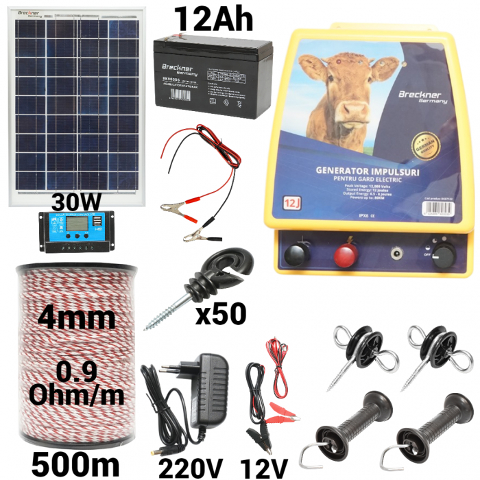 Kit pachet gard electric 12 Joule 12 220V panou 30w baterie 12ah 500m (BK87122-500-4mm-30W-12ah) [1]
