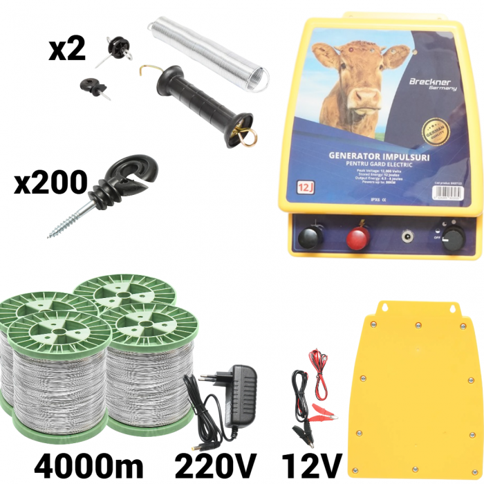 Kit pachet gard electric 12 Joule 12 220V sarma 150 kg 0.4 Ohm 4000m 400 izolatori (BK87122-4000S13-01) [1]