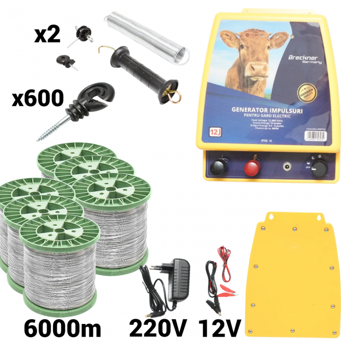 Kit pachet gard electric 12 Joule 12 220V sarma 150 kg 0.4 Ohm 6000m 600 izolatori (BK87122-6000S13-01) [1]