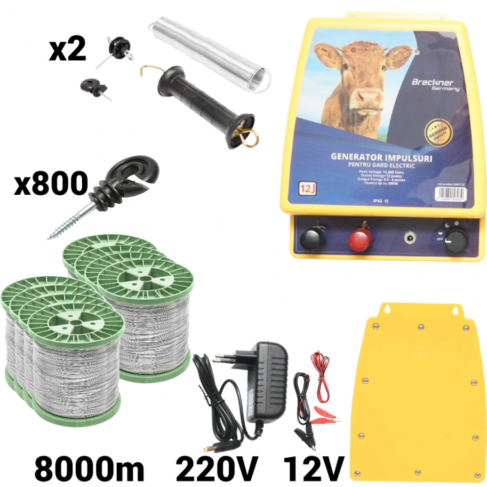 Kit pachet gard electric 12 Joule 12 220V sarma 150 kg 0.4 Ohm 8000m 800 izolatori (BK87122-8000S13-01) [1]