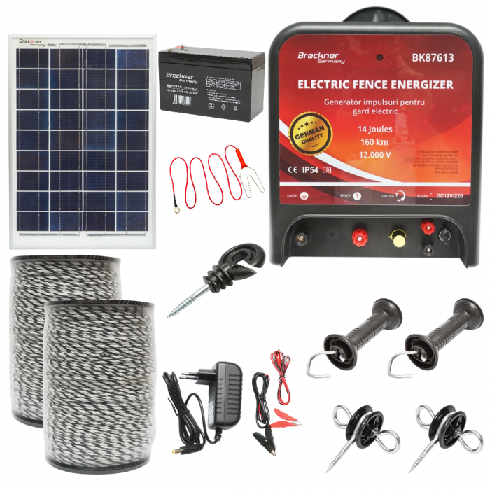 Kit pachet gard electric 14 Joule 12 220V panou 30W baterie 18ah 1000m 4mm (BK87613-1000(4mm)-30W-18ah) [1]