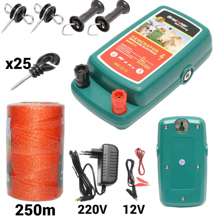 Kit pachet gard electric 2 Joule 12 220V fir 250m 25 izolatori (BK92717-250-01) [1]