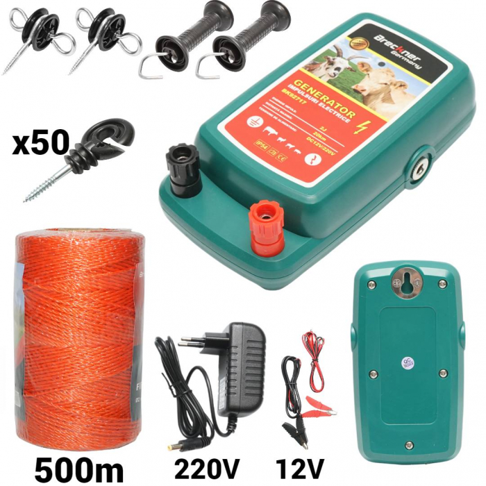 Kit pachet gard electric 2 Joule 12 220V fir 500m 50 izolatori (BK92717-500-01) [1]