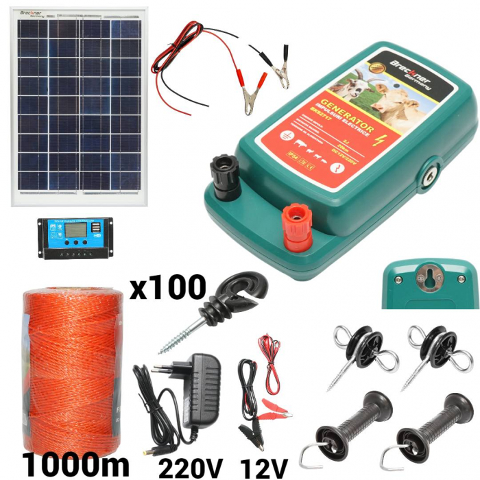 Kit pachet gard electric 2 Joule 12 220V panou solar fir 1000m (BK92717-1000-02) [1]