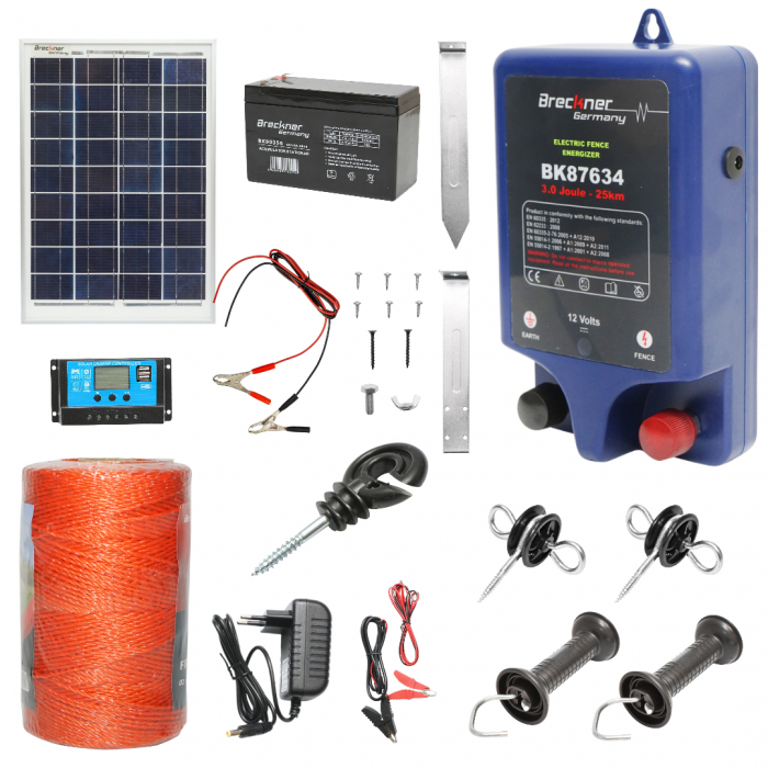 Kit pachet gard electric 3 Joule 12 220V cu kit fotovoltaic panou solar baterie 7ah 1000m (BK87634-1000-03-7ah) [17]