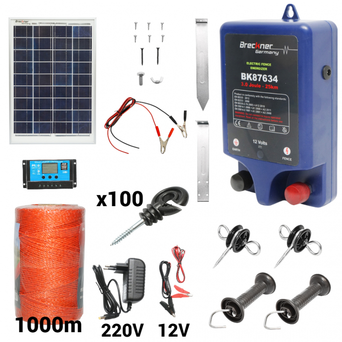 Kit pachet gard electric 3 Joule 12 220V panou solar fir 1000m (BK87634-1000-02) [1]