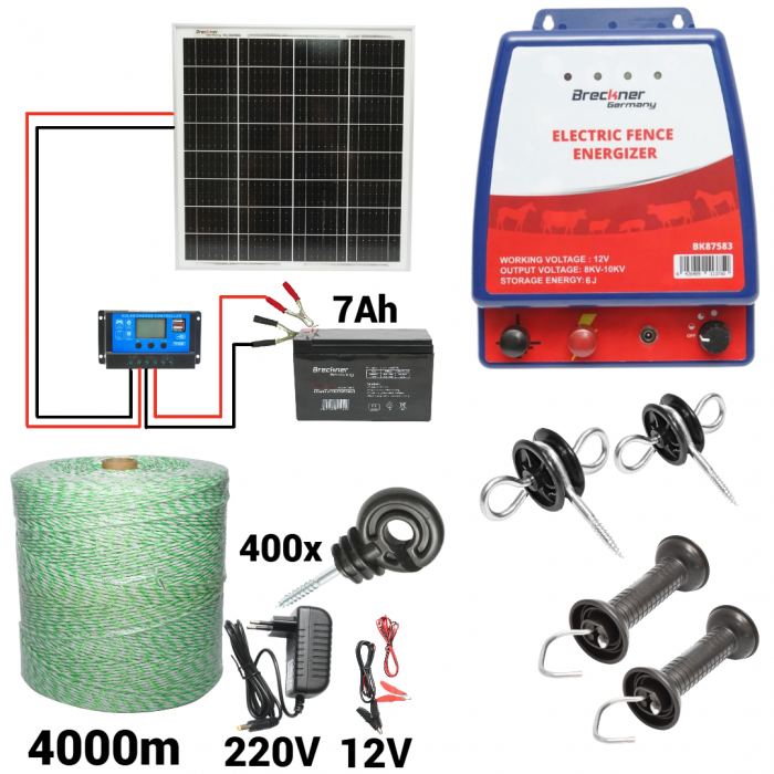 Kit pachet gard electric 6 Joule 12 220V cu kit fotovoltaic panou baterie 7ah fir 4000m (BK87583-0.4Oh4000-03-7Ah) [1]